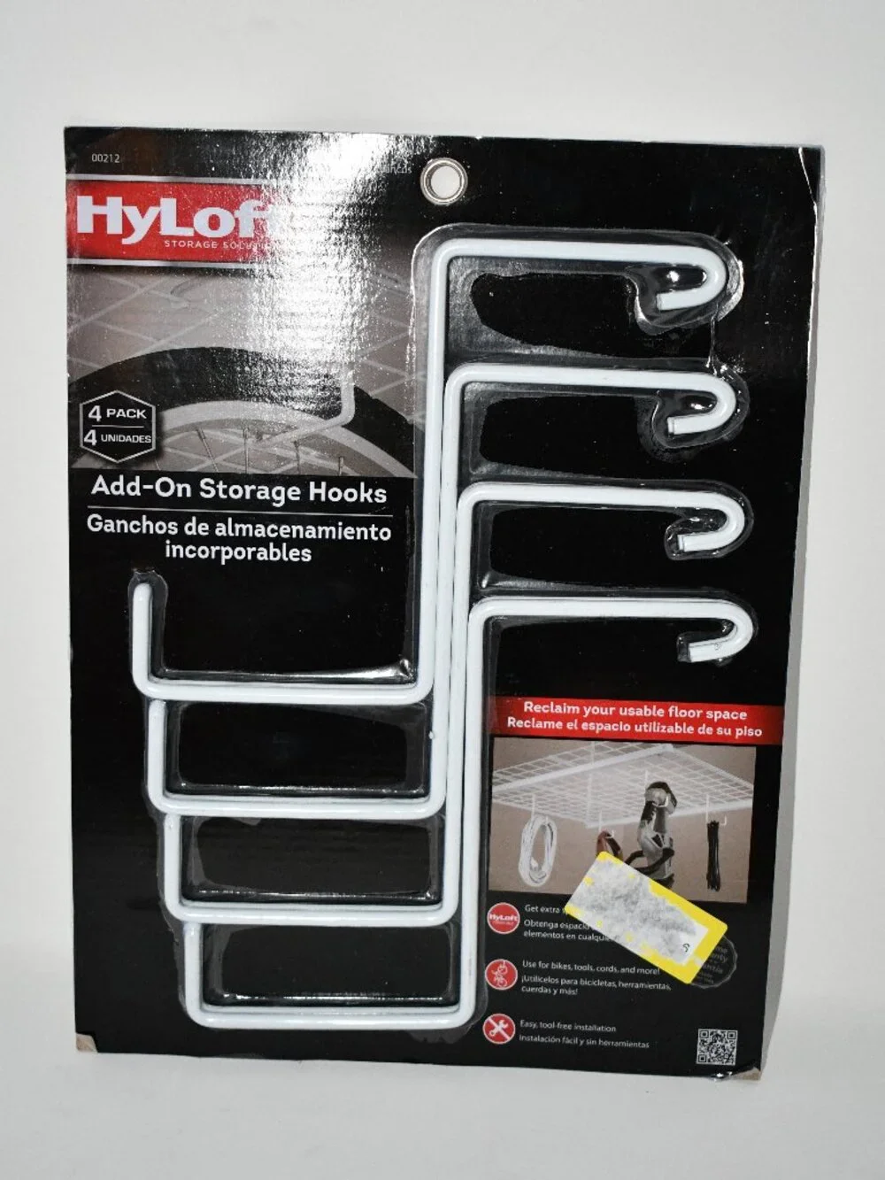 HyLoft 00212 Add-On Storage Hooks for Model 540 Ceiling Rack 4 Pack White HyLof